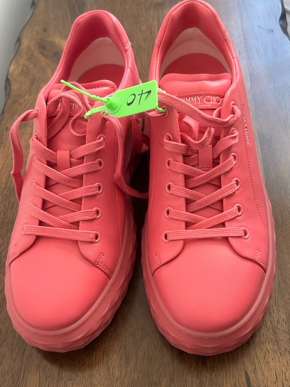 Jimmy Choo Coral Pink Platform Sneakers - Picture 8 of 9